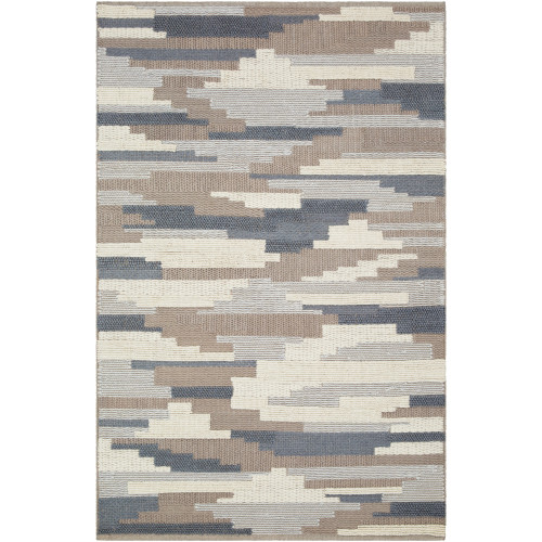 5' x 7.5' Denim Blue and Taupe Brown Hand Woven Rectangular Area Throw Rug - IMAGE 1