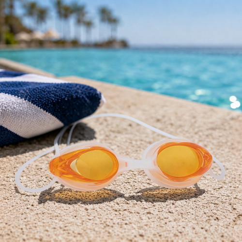 8.5" Orange Competition Swimming Pool Goggles - IMAGE 1
