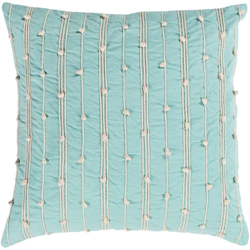 22" Mint Green and Beige Hand Embroidered Square Throw Pillow Cover - IMAGE 1
