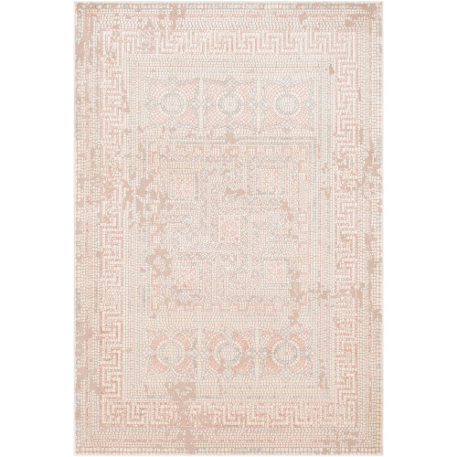 2' x 3' Distressed Mosaic Style Rose Pink and Beige Rectangular Machine Woven Area Throw Rug - IMAGE 1