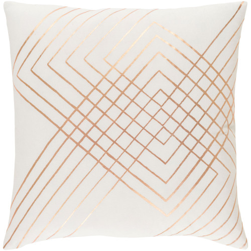 22" Beige and Metallic Copper Foil Printed Geometric Pattern Square Throw Pillow Cover - IMAGE 1