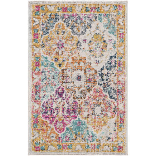 2' x 3' Traditional Style Beige and Orange Rectangular Area Throw Rug - IMAGE 1