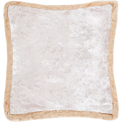 20" Beige and Ivory Crushed Velvet Square Throw Pillow - Polyester Filler - IMAGE 1