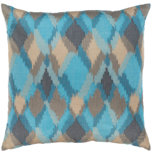 20" Blue and Brown Diamond Pattern Square Throw Pillow with Knife Edge - Down Filler - IMAGE 1