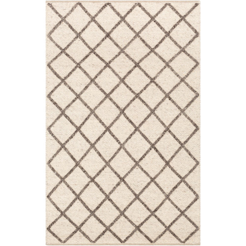 8' x 10' Geometric Cream White and Brown Hand Woven Rectangular Area Throw Rug - IMAGE 1