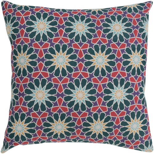 20" Green and Red Kaleidoscope Pattern Square Throw Pillow - Down Filler - IMAGE 1