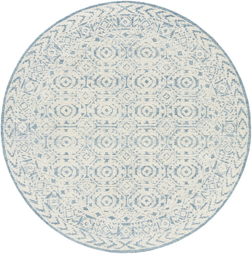 8' Blue and Beige Hexagon Patterned Round Tufted Area Rug - IMAGE 1