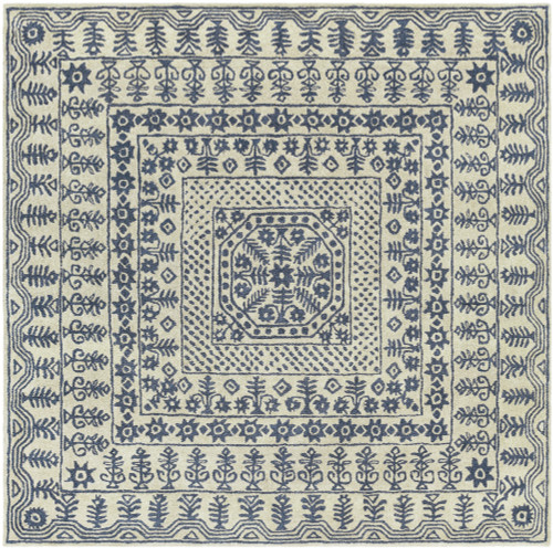 8' x 8' Transitional Style Beige and Blue New Zealand Wool Square Area Throw Rug - IMAGE 1