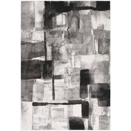 2' x 3' Abstract Pattern Gray and Beige Rectangular Polypropylene Area Throw Rug - IMAGE 1