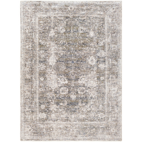 2' x 3'3" Distressed Oriental Design Dark Green and White Rectangular Machine Woven Area Throw Rug - IMAGE 1