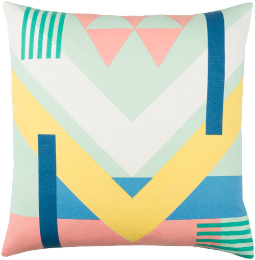 18" Blue and Green Geometric Pattern Square Woven Throw Pillow - Poly Filled - IMAGE 1