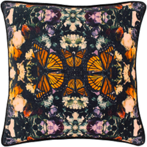 18" Orange and Purple Butterfly Printed Square Throw Pillow - Poly Filled - IMAGE 1