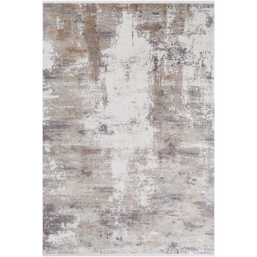 9.5' x 13' Distressed Finish Gray and Taupe Brown Rectangular Area Throw Rug - IMAGE 1