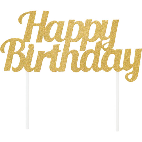 Happy Birthday Glittery Cake Topper - 7" - Gold - Club Pack of 12 - IMAGE 1