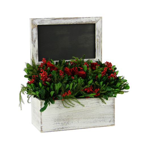 11" White and Green Decorative Holiday Chalkboard with Floral Arrangement - IMAGE 1