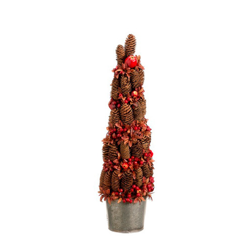 2' Red Potted Pine Cone Crab Apple Pencil Artificial Christmas Tree - Unlit - IMAGE 1