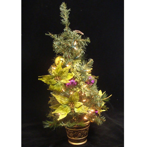 2.5' Pre-Lit Potted Lime Green Poinsettia Pine Slim Artificial Christmas Tree - Clear Lights - IMAGE 1