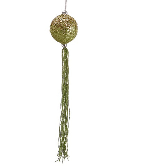 Lime Green Glitter Drenched Christmas Ball Ornament with Tassels 12" (300mm) - IMAGE 1