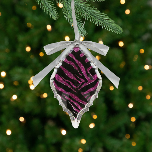 5.75" Magenta Pink and Gray Glittered Diamond Prism Christmas Ornament - IMAGE 1