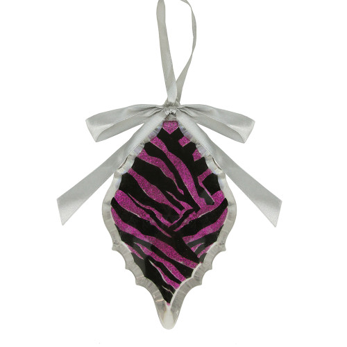 5.75" Magenta Pink and Gray Glittered Diamond Prism Christmas Ornament - IMAGE 1