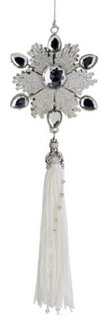 12" Winter Light Silver Glitter Jeweled Snowflake Christmas Ornament with Tassel - IMAGE 1