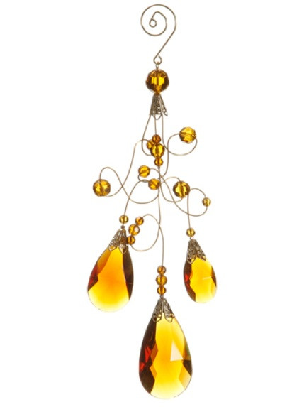9.75" Amber and Gold Faceted Beads Christmas Teardrop Ornament - IMAGE 1