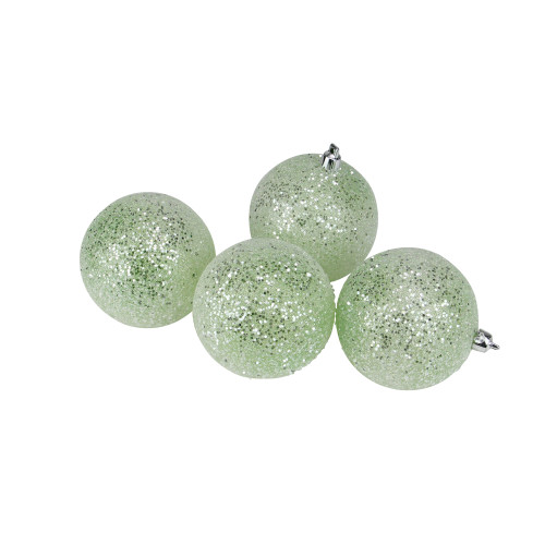 4ct Light Green Glittered Shatterproof Christmas Ball Ornaments 3" (75mm) - IMAGE 1