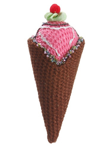 6" Brown and Pink Strawberry Ice Cream Cone Christmas Ornament - IMAGE 1