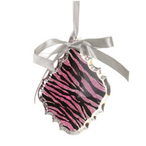 5.5" Glittered Magenta Pink Zebra Print Teardrop Prism Christmas Ornament - IMAGE 1