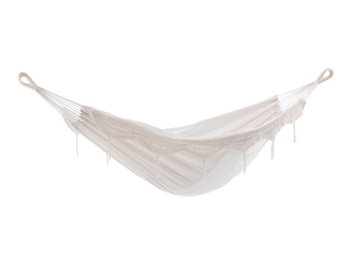 144” White Two Person Brazilian Style Hammock with Laced Fringe - IMAGE 1