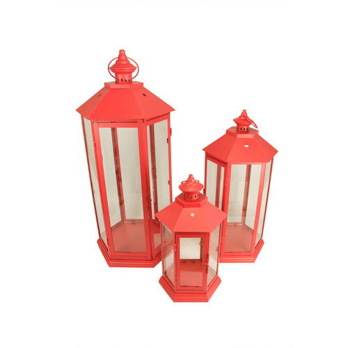 Set of 3 Red Traditional Style Pillar Candle Holder Lanterns 27" - IMAGE 1