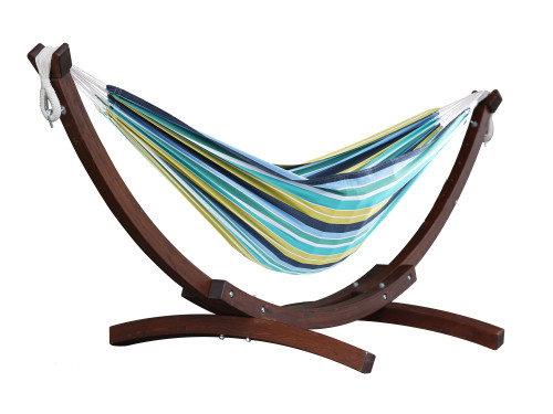 102” Blue and White Striped Brazilian Style Hammock with Stand - IMAGE 1