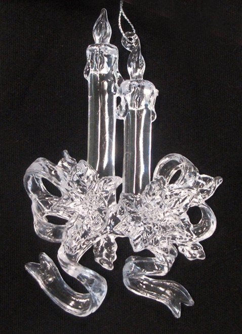 Pack of 2 Clear Double Candle Holly Berry Christmas Ornaments 5.5" - IMAGE 1
