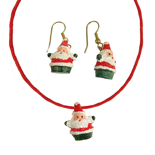 Santa Claus Christmas Necklace and Earring Set  - One Size - Club Pack of 288 - IMAGE 1