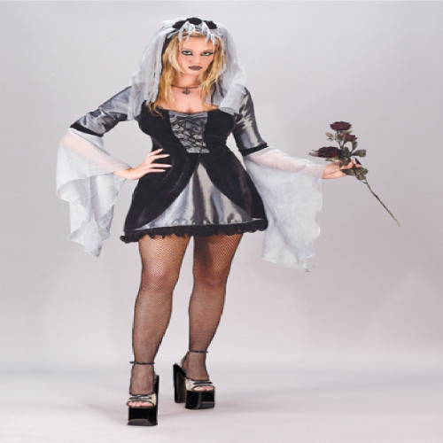 Black and Silver Wicked Bride Women Adult Halloween Costume - Medium - IMAGE 1