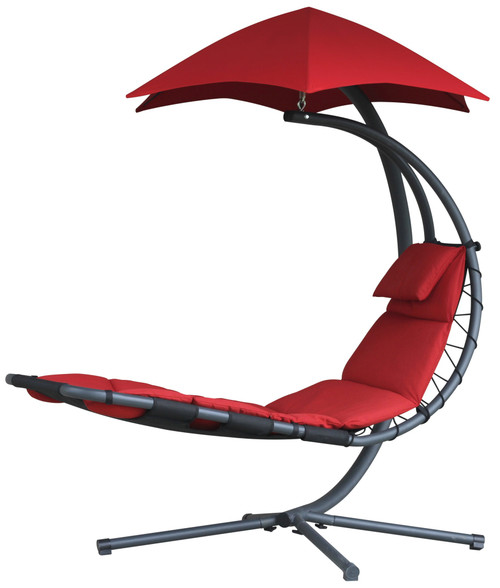 84” Red Outdoor Lounge Chair with an Overhanging Umbrella - IMAGE 1