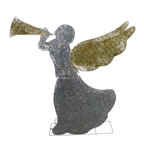 46" Silver and Gold Lighted 3-D Glittered Angel Christmas Outdoor Decoration - Clear Lights - IMAGE 1