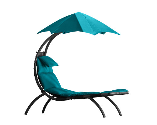 72” Blue Low Outdoor Lounge Chair with an Overhanging Umbrella - IMAGE 1