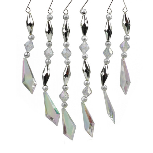 Set of 6 Silver and Clear Diamond Faceted Jewel Christmas Dangle Ornaments 7" - IMAGE 1