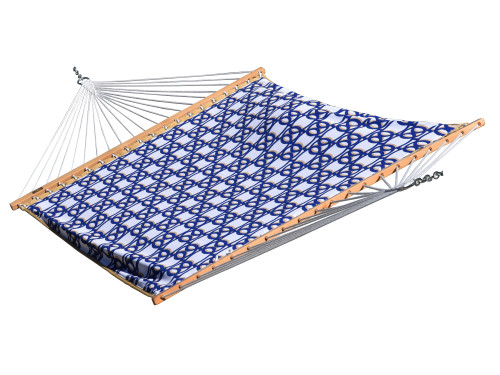 144” Blue and White Geometric Pattern Quilted Two Person Hammock - IMAGE 1