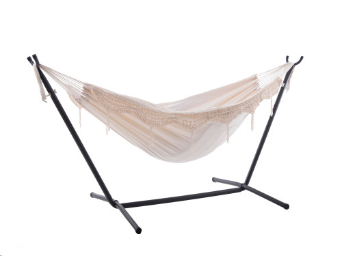 110” White Brazilian Style Hammock with a Steel Hammock Stand - IMAGE 1