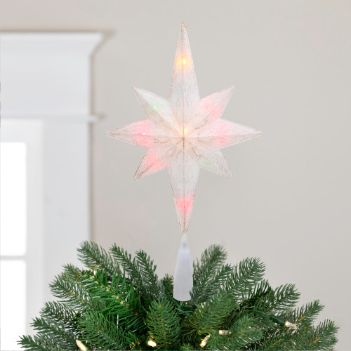 11" White Frosted Bethlehem Star with Gold Scrolling Christmas Tree Topper - Multi Lights - IMAGE 1
