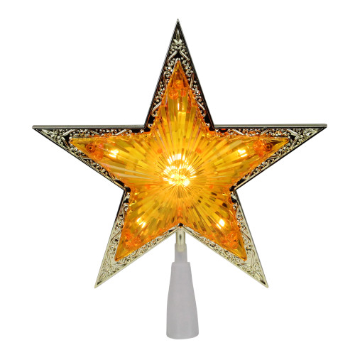 9" Pre-Lit Gold and Amber Crystal 5 Point Star Christmas Tree Topper - Clear Lights - IMAGE 1