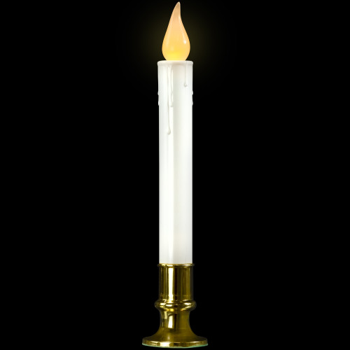 9" White LED Flickering Christmas Candle Lamp with Brass Base - IMAGE 1