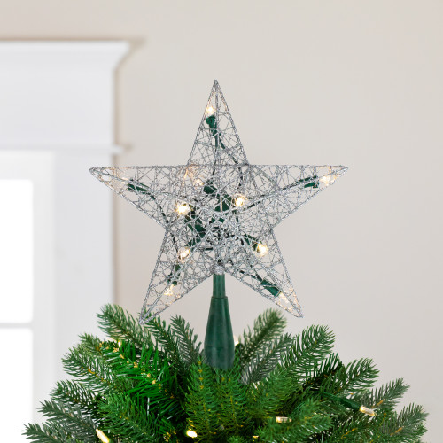 9" Lighted Silver Wire Star Christmas Tree Topper - White LED Lights - IMAGE 1