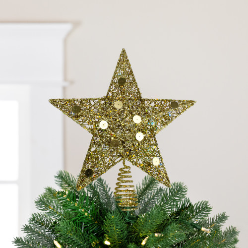 11.5" Pre-Lit Gold Glittered Star Christmas Tree Topper - Multi Color Lights - IMAGE 1