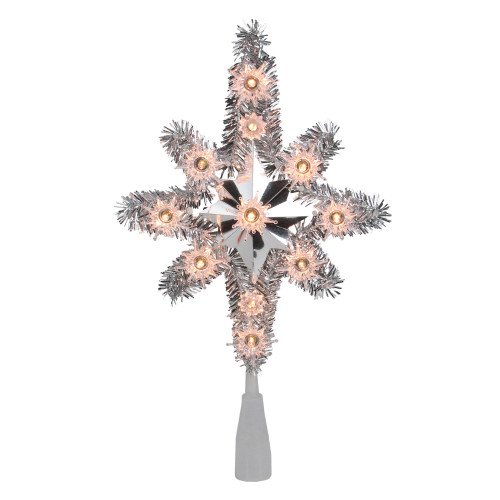 11" Silver Lighted Tinsel Star of Bethlehem Christmas Tree Topper - Clear Lights - IMAGE 1