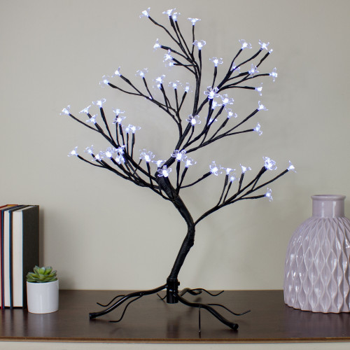 Pre-Lit Japanese Sakura Artificial Cherry Blossom Tree - 25" - Pure White LED Lights - IMAGE 1