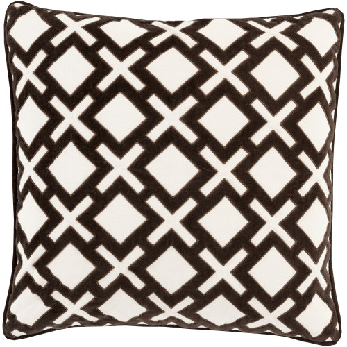 18" Brown and Cream White Geometric Square Throw Pillow Cover - IMAGE 1