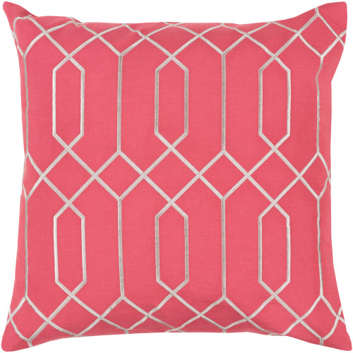 20" Strawberry Pink and Gray Geometric Patterned Square Throw Pillow Cover - IMAGE 1